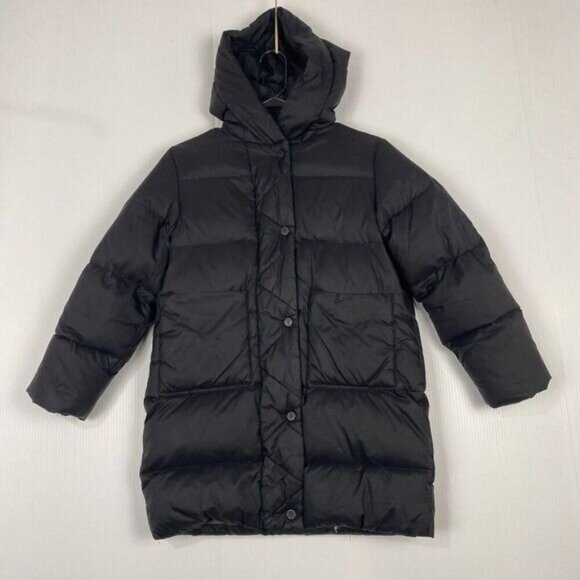 Zara Woman Black Down Zip Up Puffer Jacket Size 10 Winter Coat Hooded - Picture 2 of 16